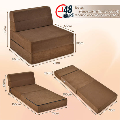 Tri-Folding Sofa Bed Convertible Floo Couch-Brown