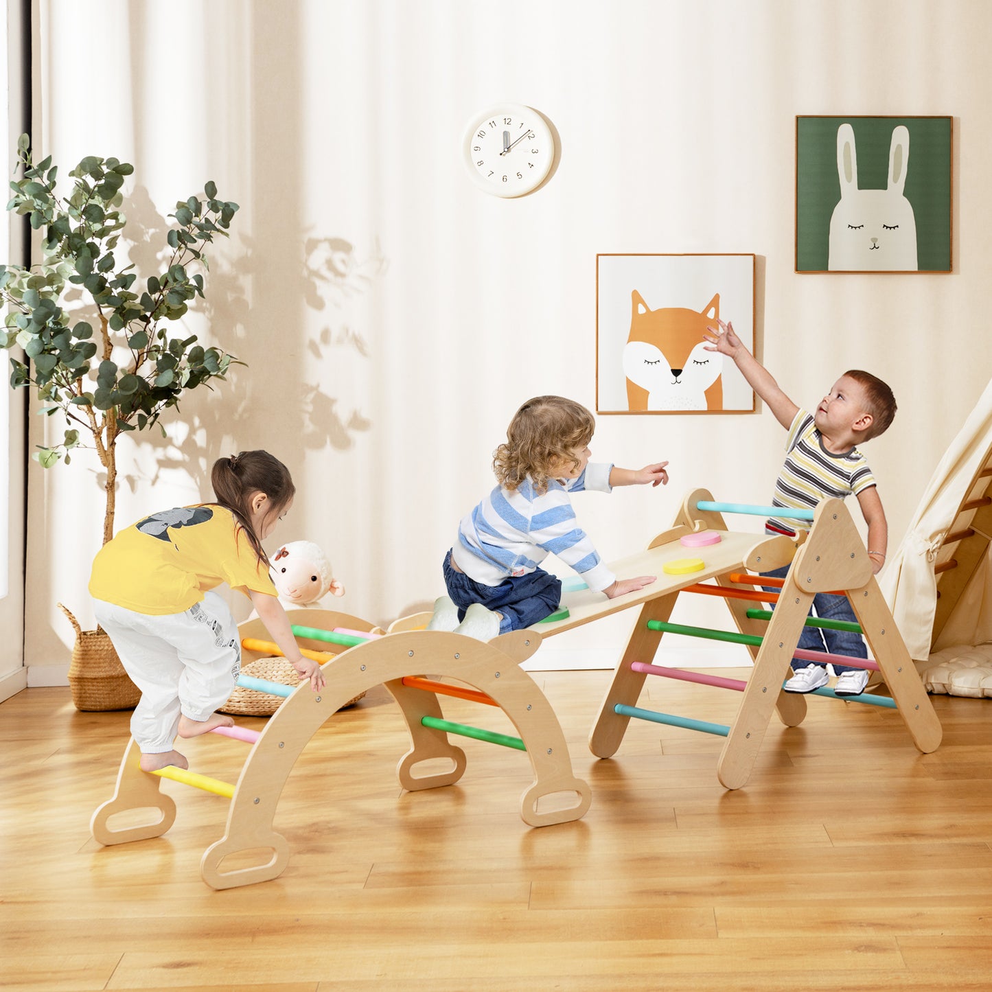 Triangle Climbing Toys with Climbing Triangle Arch Ramp for 1+ Years Old-Multicolor
