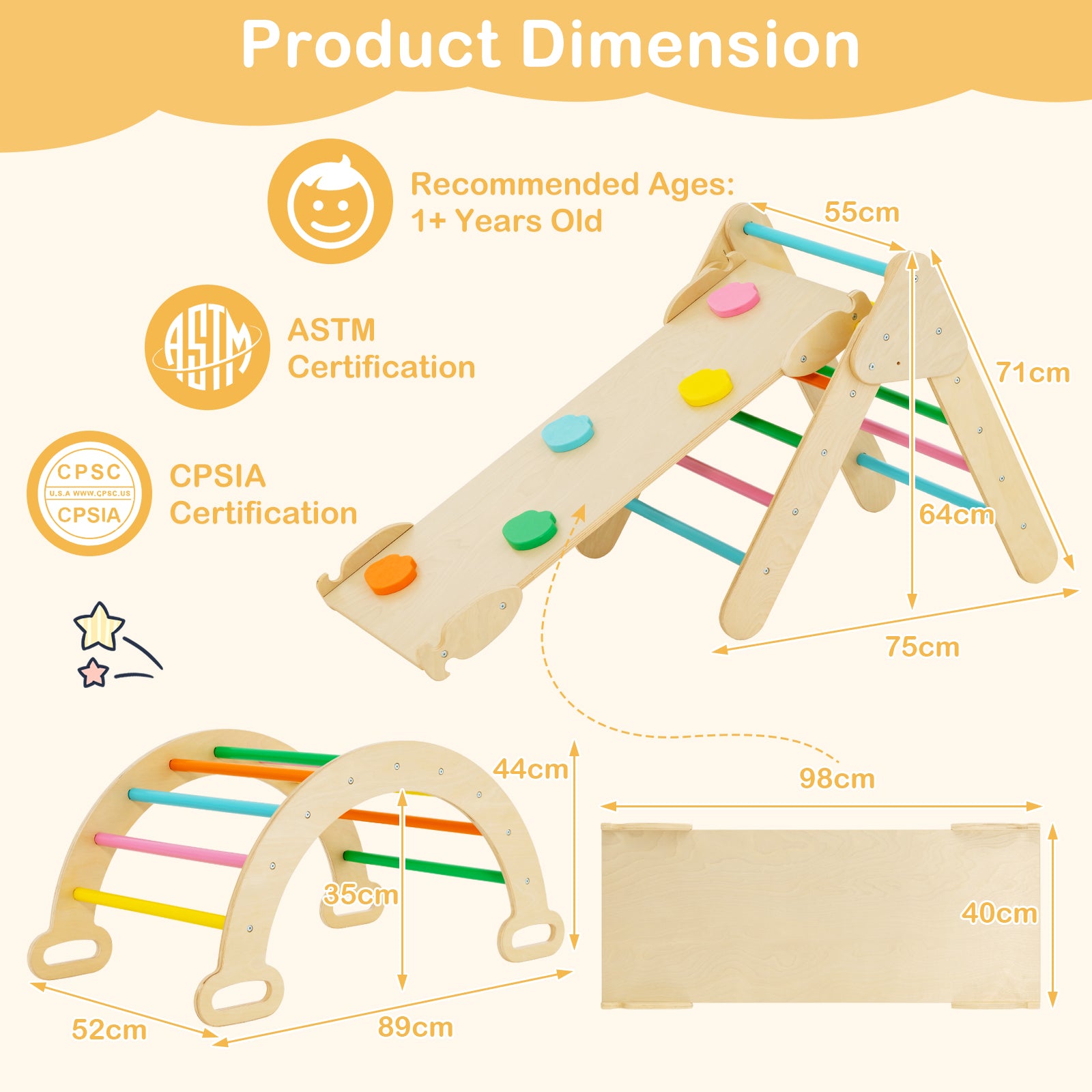 Triangle Climbing Toys with Climbing Triangle Arch Ramp for 1+ Years Old-Multicolor