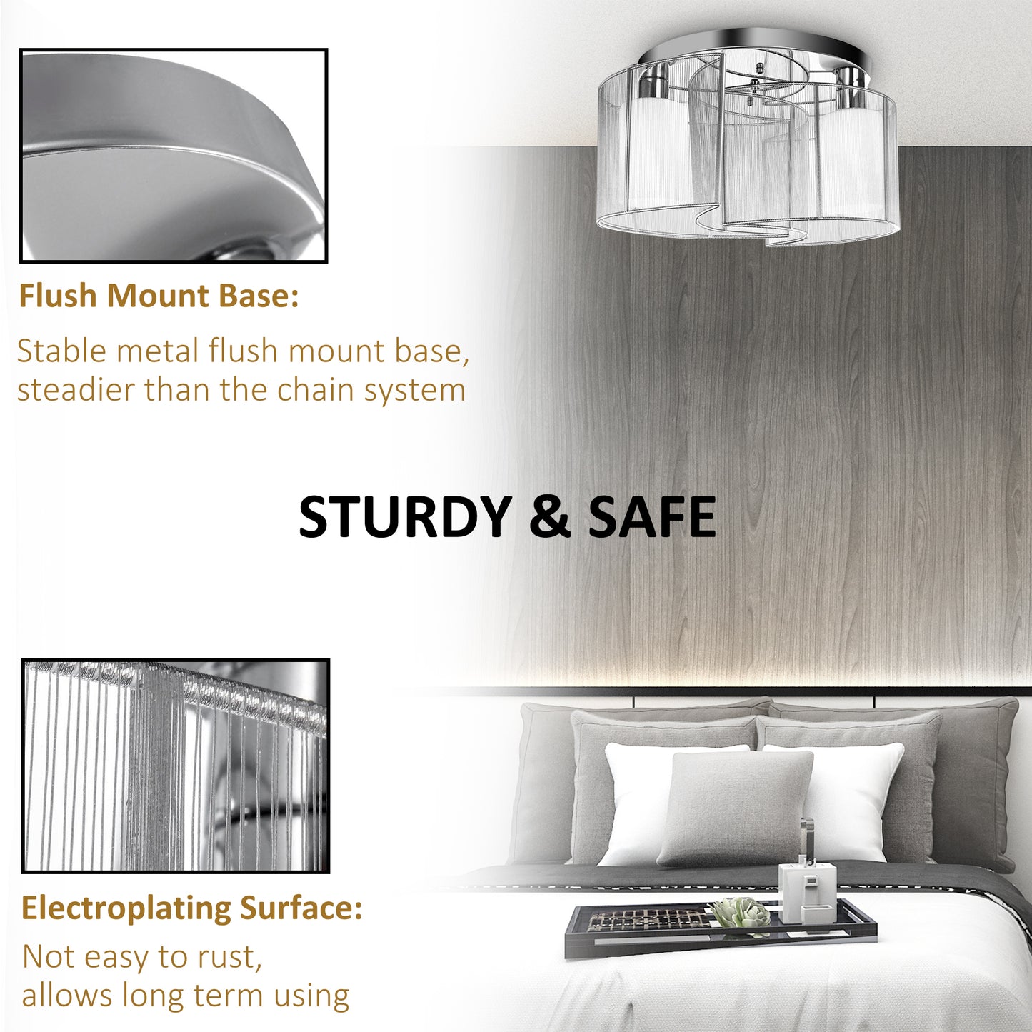 HOMCOM Modern Design Mini Style Flush Mount Ceiling Light with Flush Metal Finish Chandelier for Hallway, Dining Room, Living Room - White