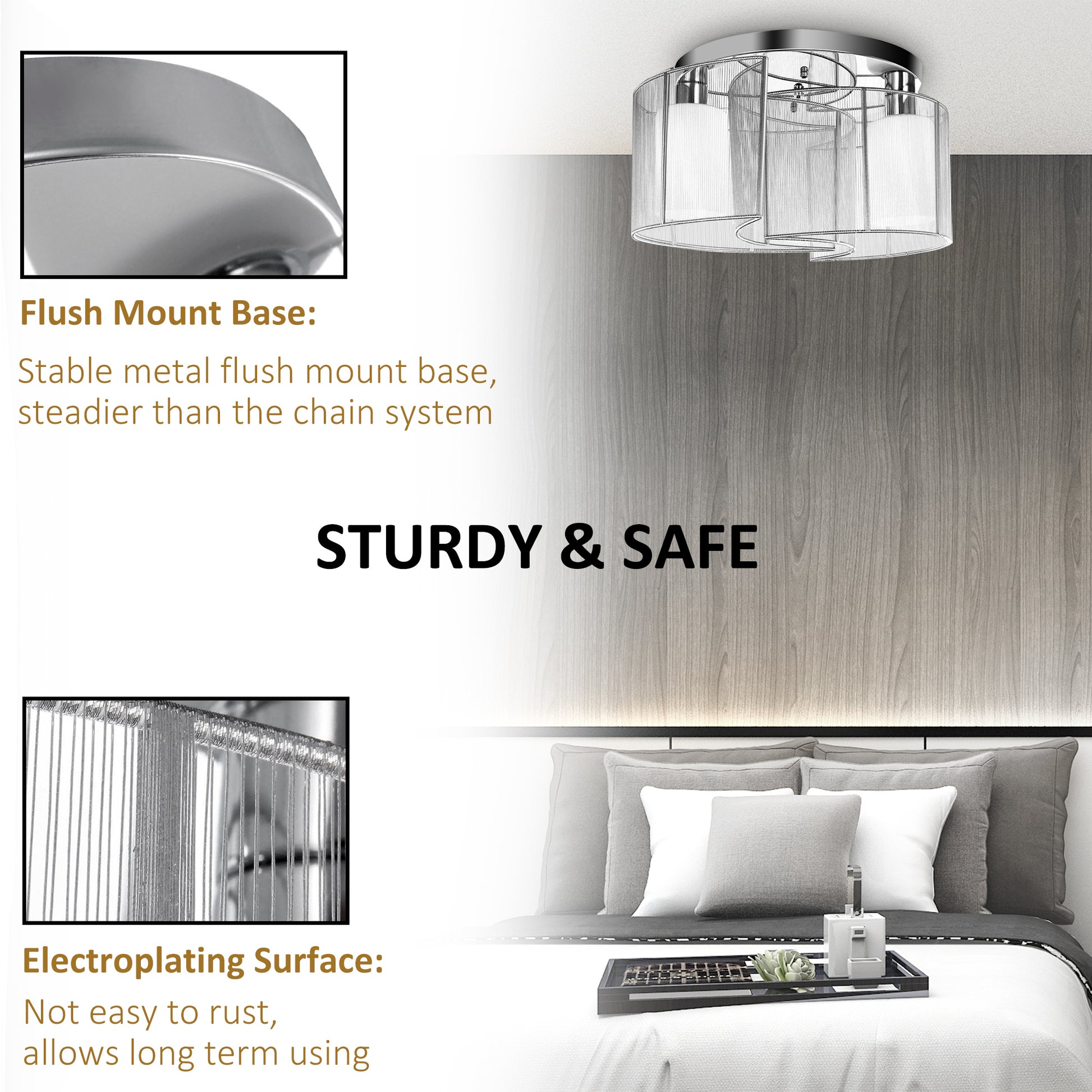 HOMCOM Modern Design Mini Style Flush Mount Ceiling Light with Flush Metal Finish Chandelier for Hallway, Dining Room, Living Room - White