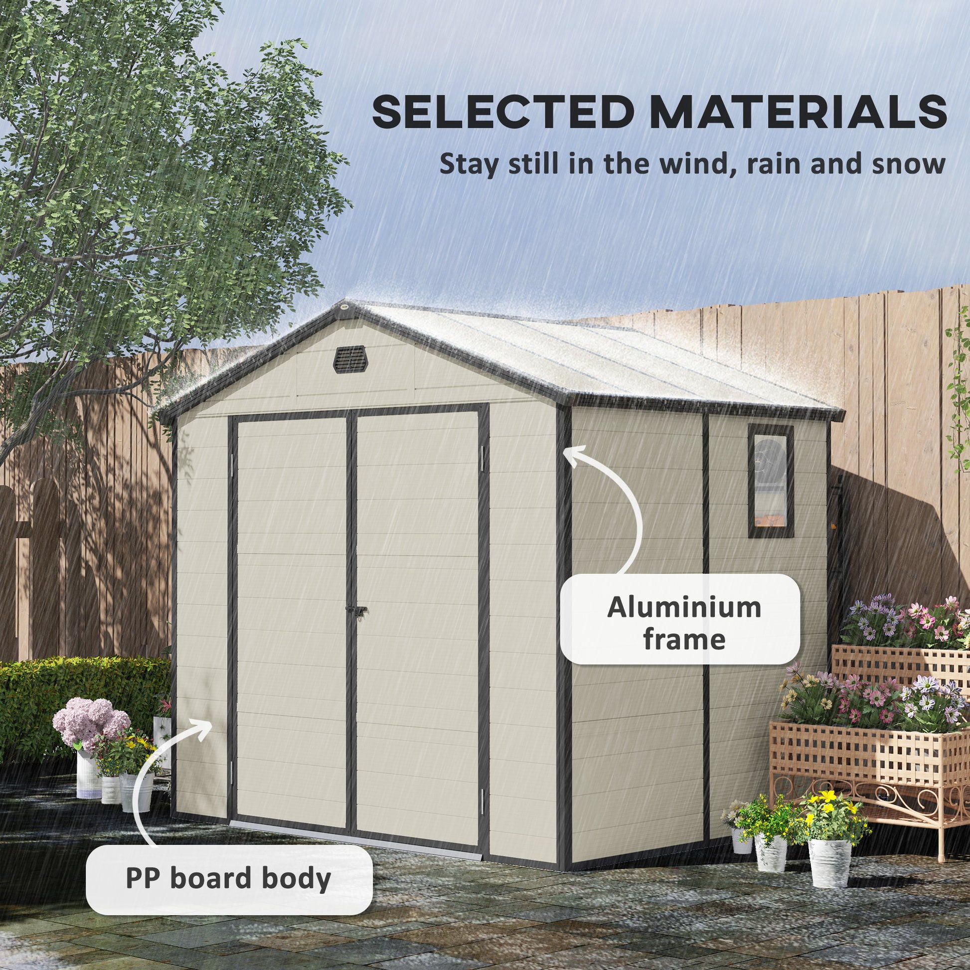 Outsunny 7.9ft x 6.2ft Aluminium Frame and Plastic Wall Shed, with Foundation - Cream White