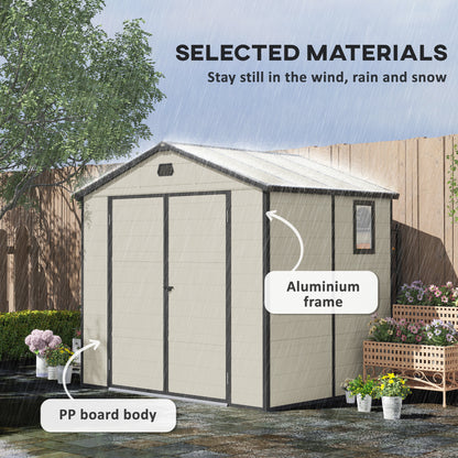 Outsunny 7.9ft x 6.2ft Aluminium Frame and Plastic Wall Shed, with Foundation - Cream White