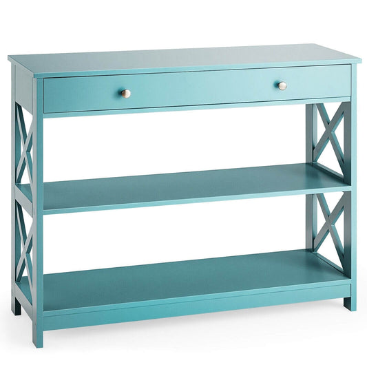 3-Tier Console Table with 1 Drawer and 2 Storage Shelves-Turquoise