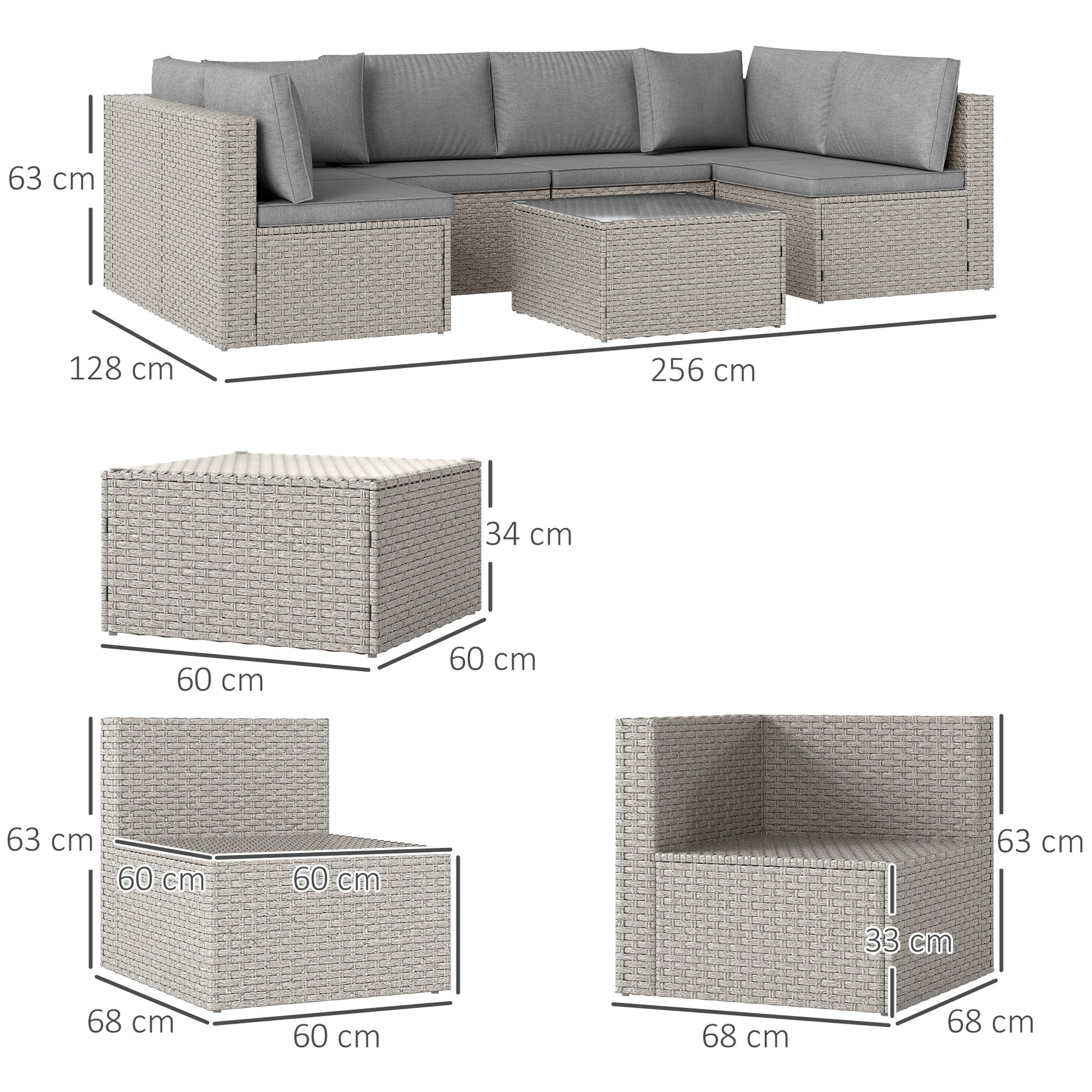 Outsunny Seven-Piece Modular Rattan Set - Grey