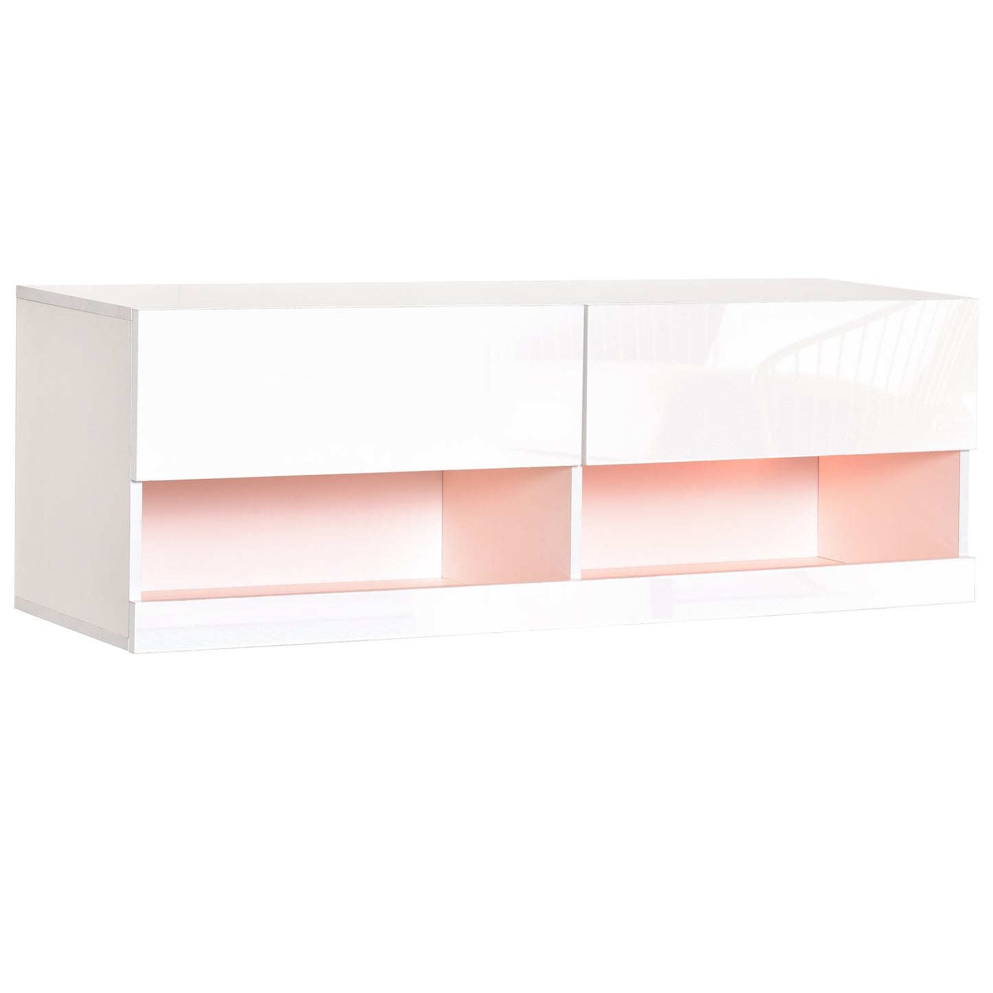 HOMCOM Wall Mount TV Stand with 20 Colors LED Lights, Remote Control, High Gloss Entertainment Center Media Console with Storage Compartments