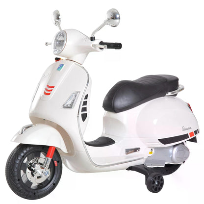 Vespa Kids Ride On Motorcycle, 6V, W/LED Lights - White - HOMCOM