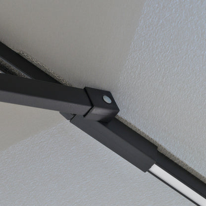 Outsunny 3(m) Cantilever Banana Parasol Hanging Umbrella with Double Roof, LED Solar lights, Crank, 8 Sturdy Ribs and Cross Base for Outdoor, Garden, Patio, Light Grey