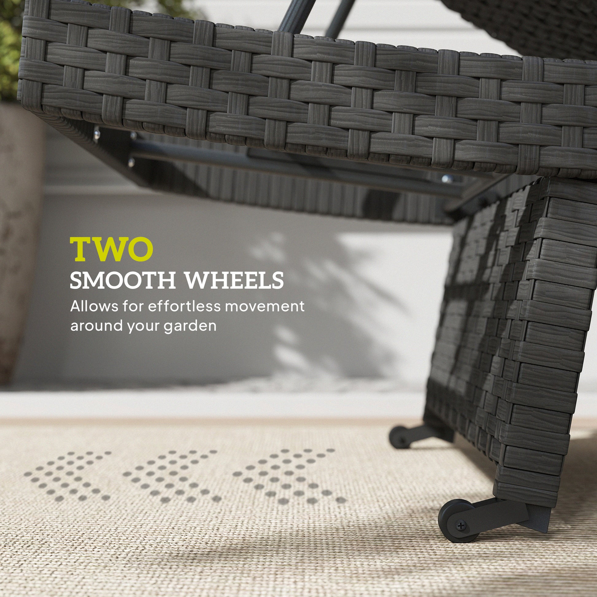 Outsunny Outdoor PE Rattan Sun Lounger, Folding Wicker Garden Lounger Recliner with 4-Level Adjustable Backrest, Rolling Sunbed Lounge Chair with Wheels, Non-Slip Legs for Balcony, Beach, Black