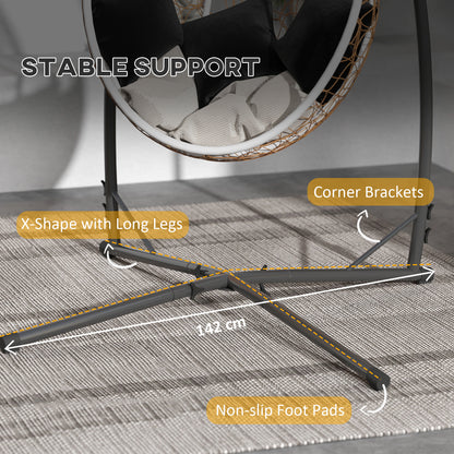 Outsunny Hammock Chair Stand Only, Hanging Chair Stand with X-Shape Base, Heavy Duty Steel Single Hammock Egg Swing Frame for Indoor Outdoor, 150 KG Load Capacity Black