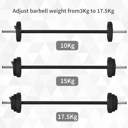 HOMCOM 20KGS Adjustable Barbell Set Plate Bar Clamp Rod Home Gym Sports Area Exercise Ergonomic Black