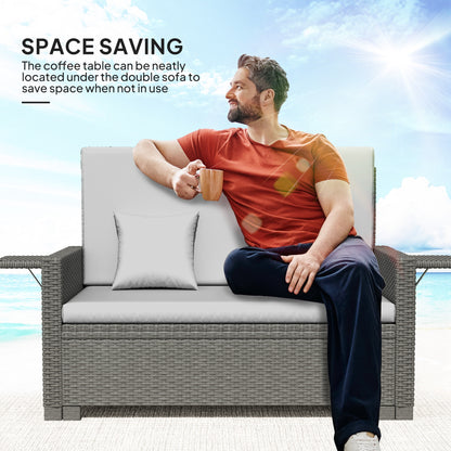 Outsunny Rattan Day Bed, with Footstool - Light Grey