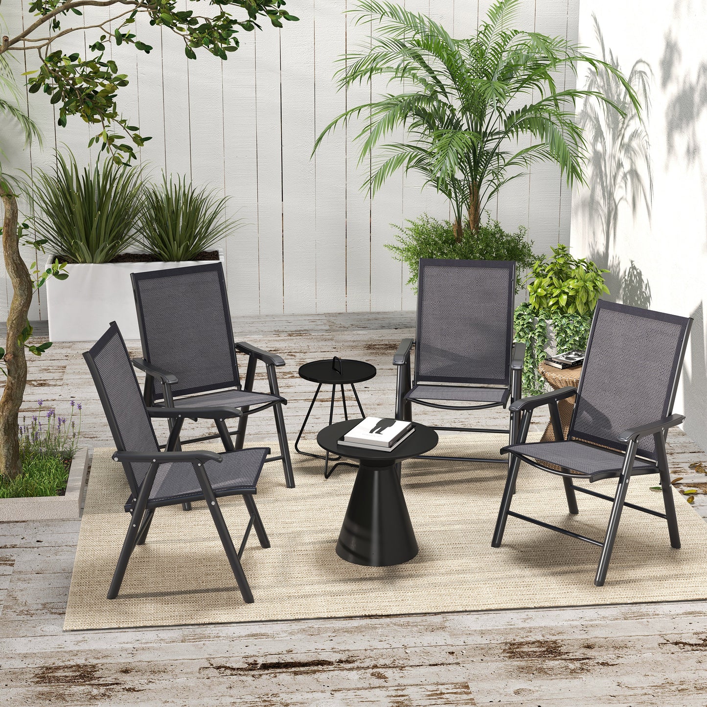 Outsunny Set of Four Folding Garden Chairs - Charcoal Grey