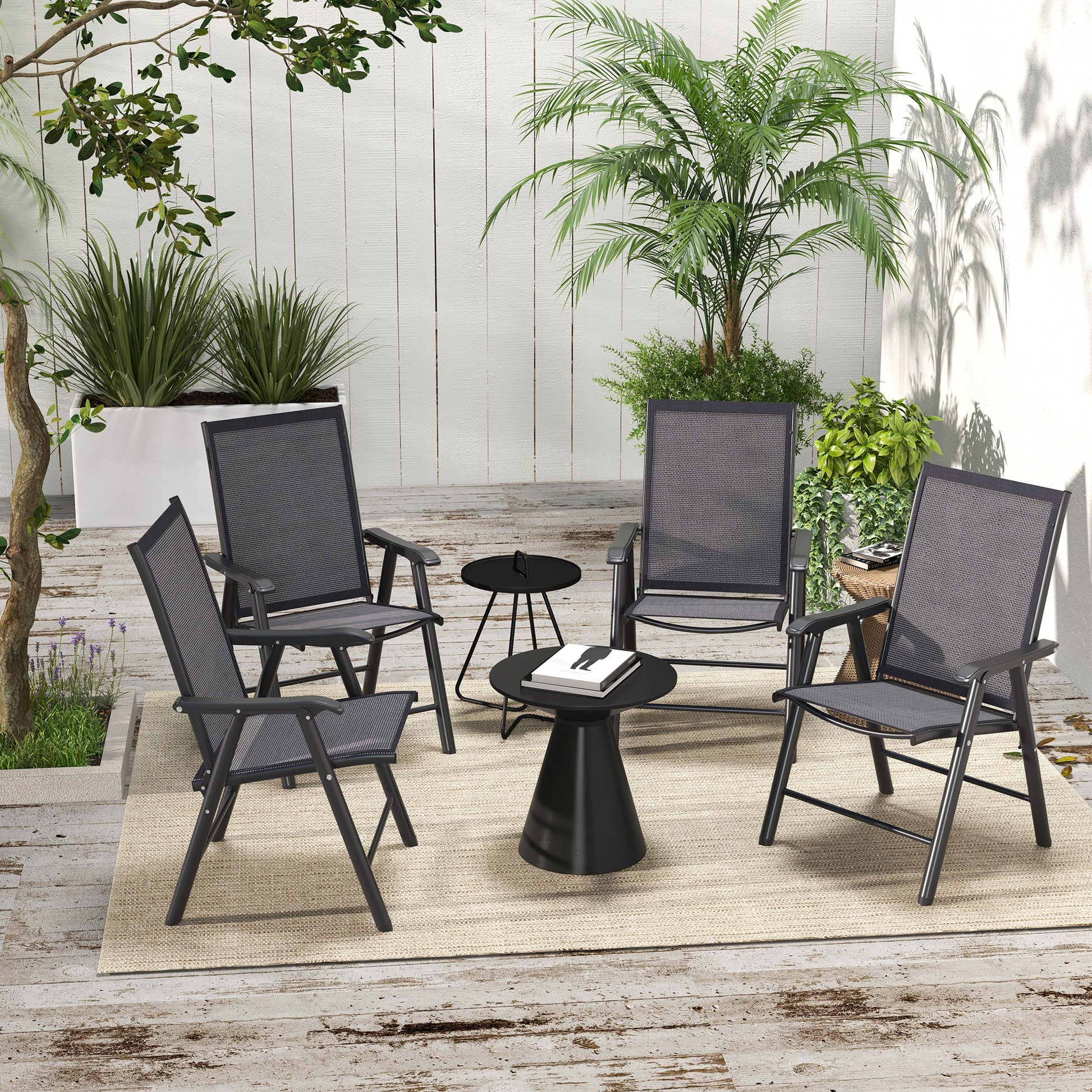 Outsunny Set of Four Folding Garden Chairs - Charcoal Grey