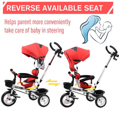 HOMCOM 4-in-1 Kids Tricycle Stroller W/ Canopy-Red