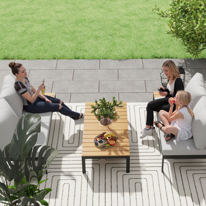 Outsunny Four-Piece Garden Corner Sofa Set with 2 Loveseats and 2 Coffee Tables - Teak
