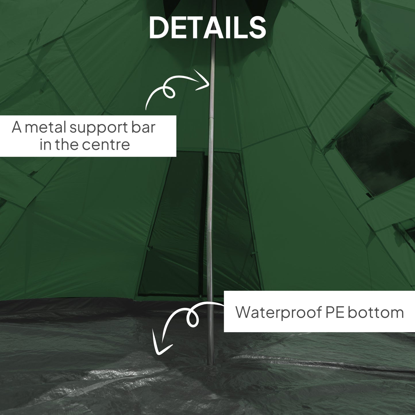 Outsunny 6 Men Tipi Tent with Carry Bag - Green