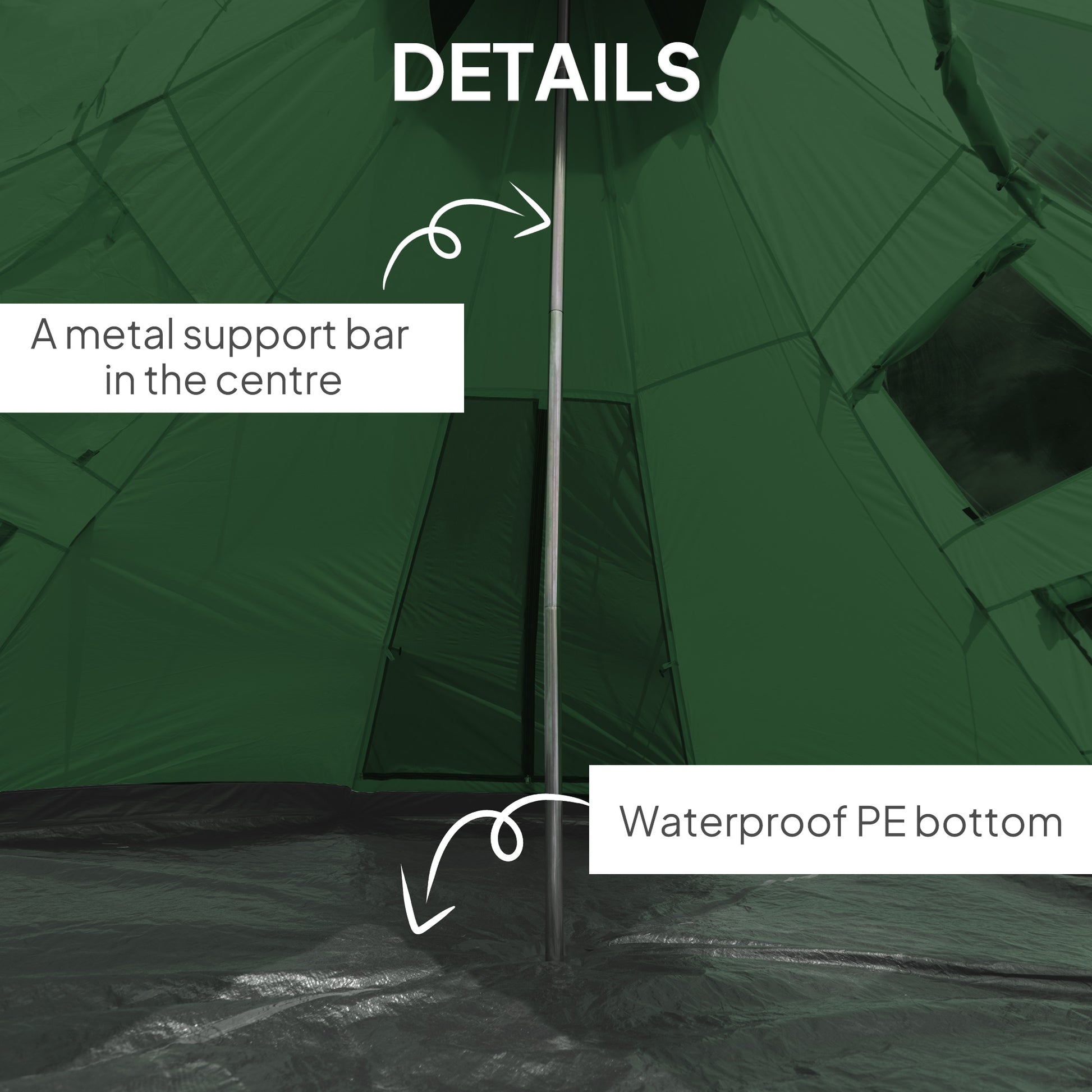 Outsunny 6 Men Tipi Tent with Carry Bag - Green