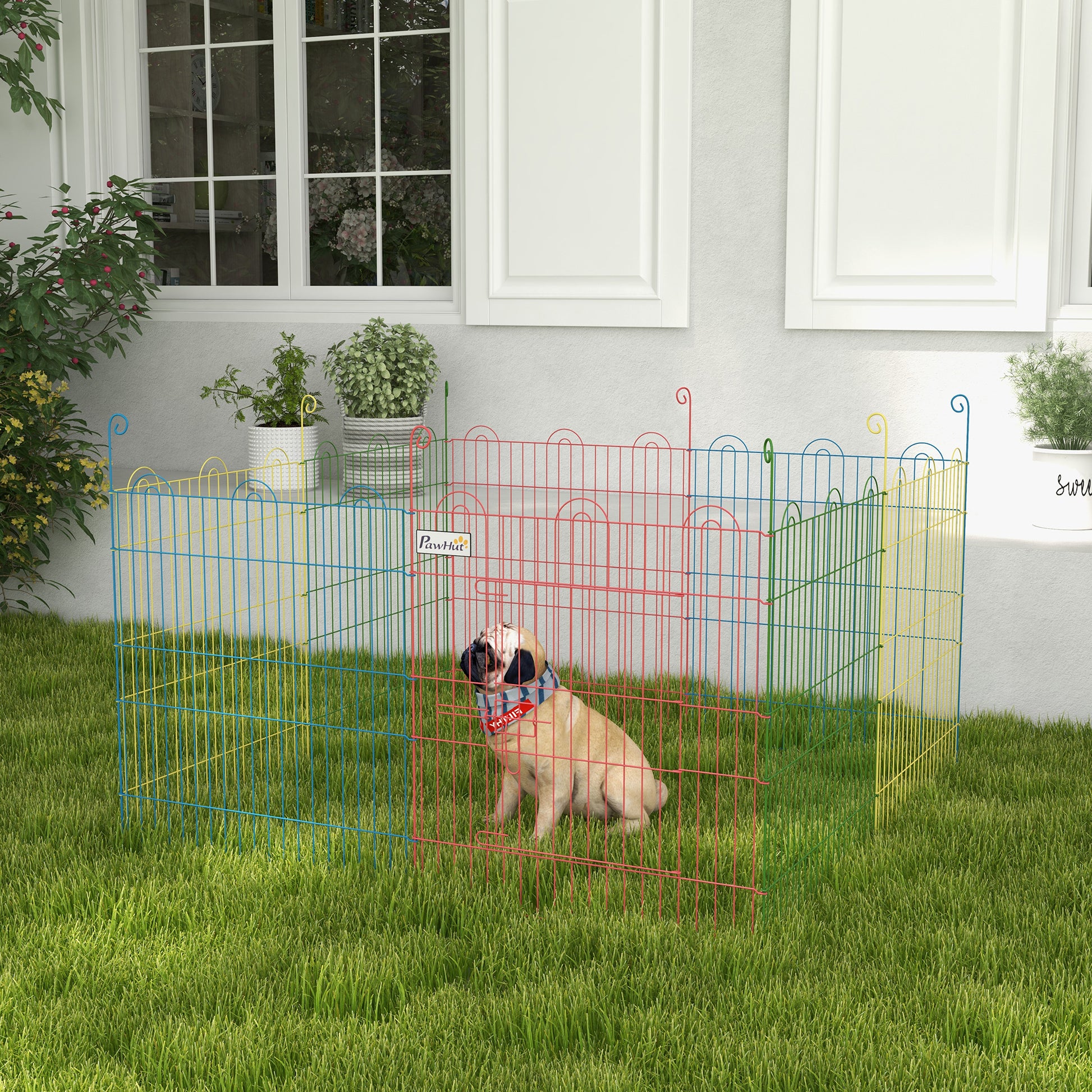 PawHut Pet Playpen Crate, with Eight Panels, Door, for Indoors and Outdoors, 60H x ?156cm