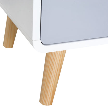 HOMCOM Scandinavian Style Bedside Table, 40Lx38Wx58H cm-White/Grey/Natural Wood Colour