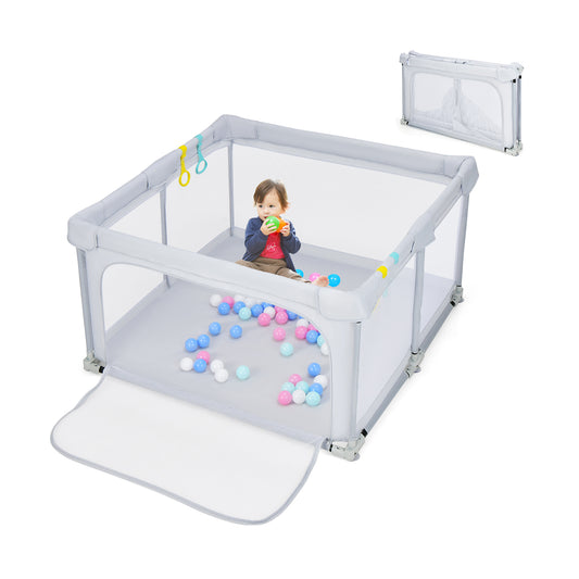 124 cm x 124 cm Folding Baby Playpen with Locking Devices-Light Grey