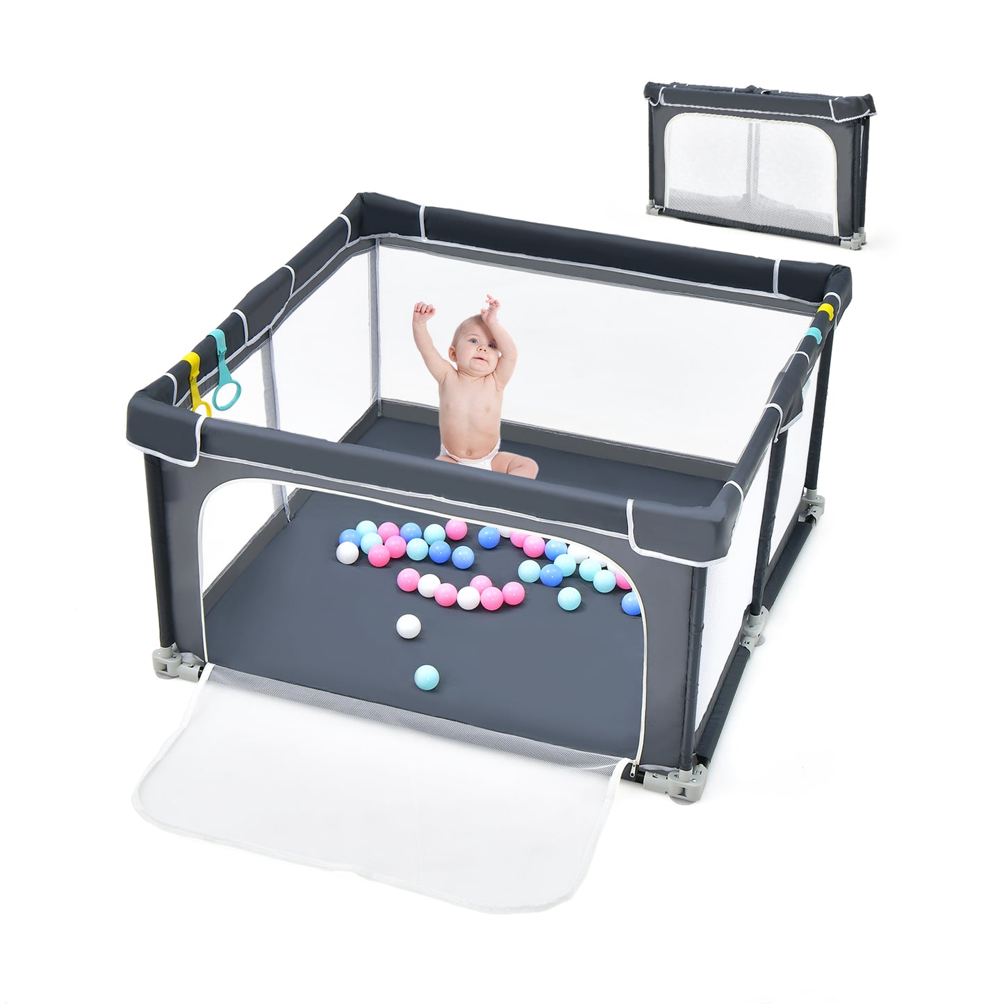 124 cm x 124 cm Folding Baby Playpen with Locking Devices-Dark Grey