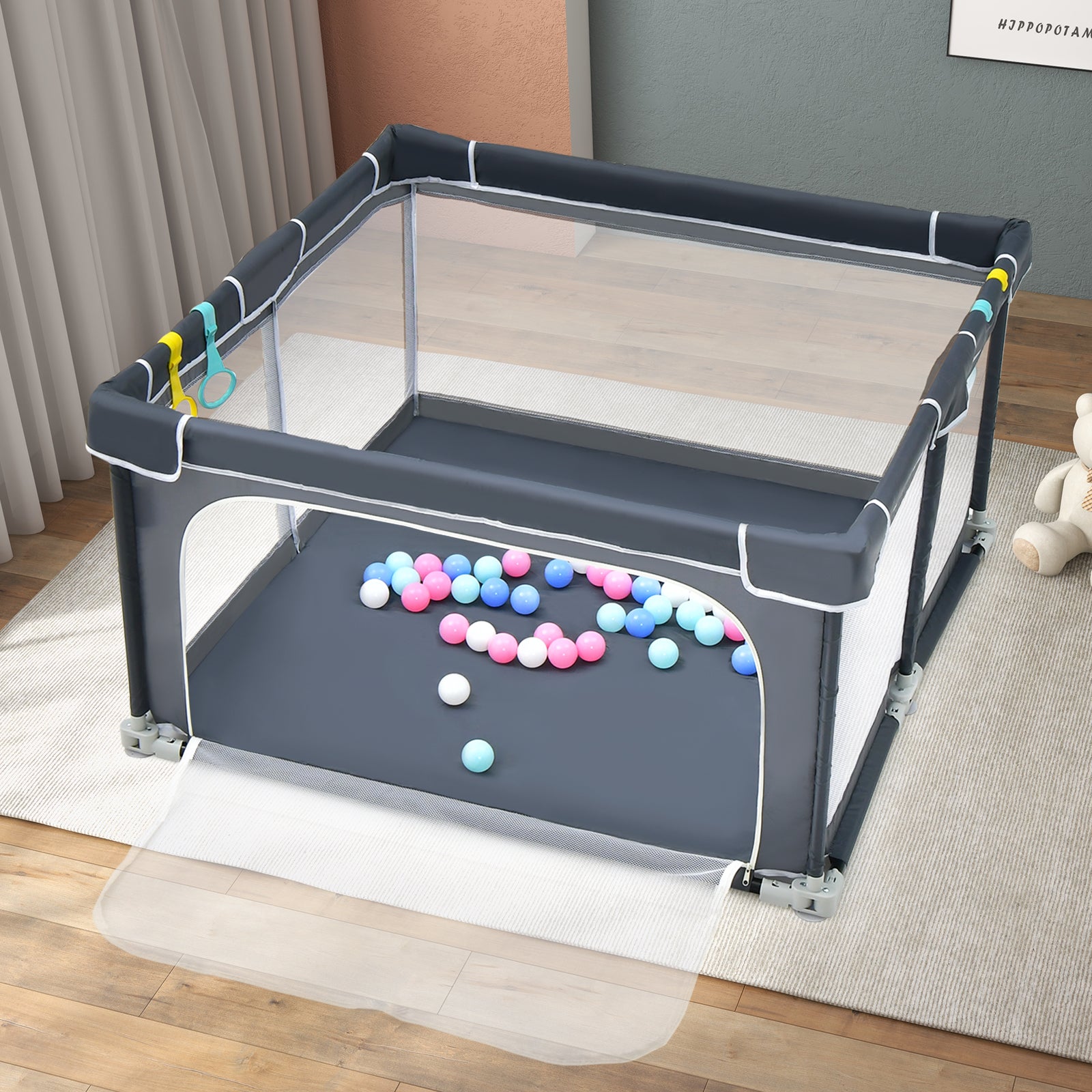 124 cm x 124 cm Folding Baby Playpen with Locking Devices-Dark Grey