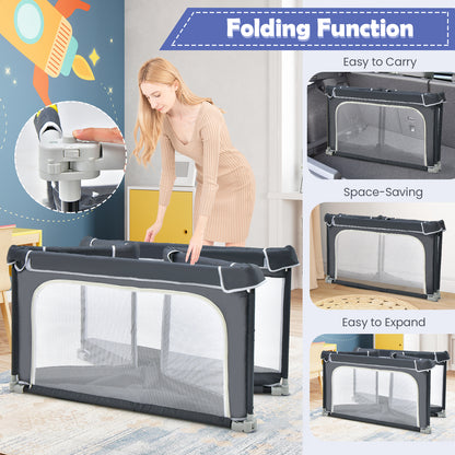124 cm x 124 cm Folding Baby Playpen with Locking Devices-Dark Grey