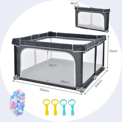124 cm x 124 cm Folding Baby Playpen with Locking Devices-Dark Grey