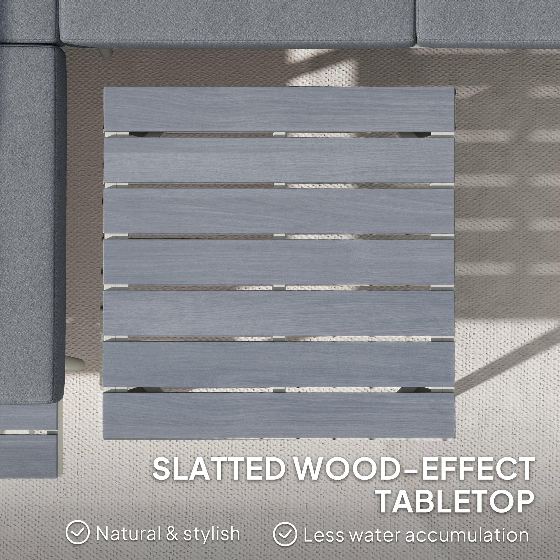 Outsunny 3 Piece Garden Furniture Set with 5-Level Adjustable Lounger, L Shaped Garden Corner Sofa with Cushions, Mesh Seat, Slatted Wood-Grain Table, Outdoor Furniture Set for Conservatory, Grey