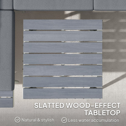 Outsunny 3 Piece Garden Furniture Set with 5-Level Adjustable Lounger, L Shaped Garden Corner Sofa with Cushions, Mesh Seat, Slatted Wood-Grain Table, Outdoor Furniture Set for Conservatory, Grey