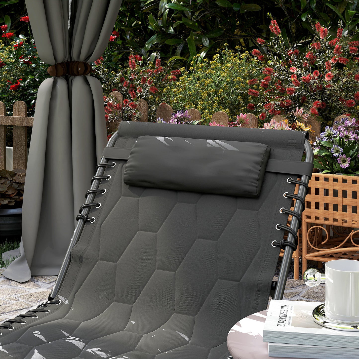 Outsunny Padded Sun Lounger, with Five-Position Reclining Back - Black