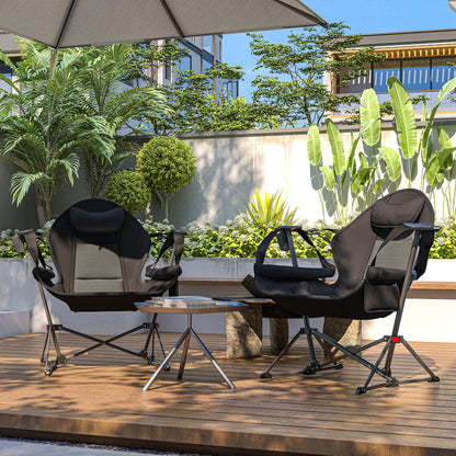 Outsunny Hammock Camping Chair Set of 2, Adjustable Back Swinging Camping Chair Portable Swinging Chair with Cup Holder, Headrest, Padded Seat and Carry Bag for Travel Fishing Hiking, Black