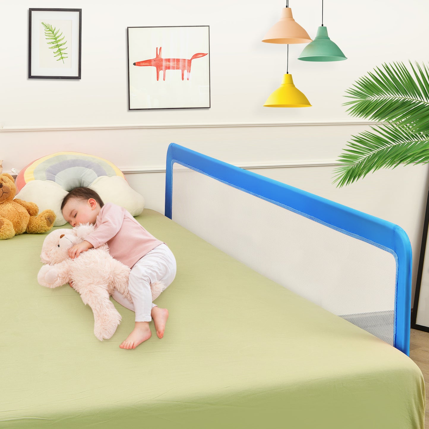 Universal Folding Bed Rail with Safety Strap-Blue