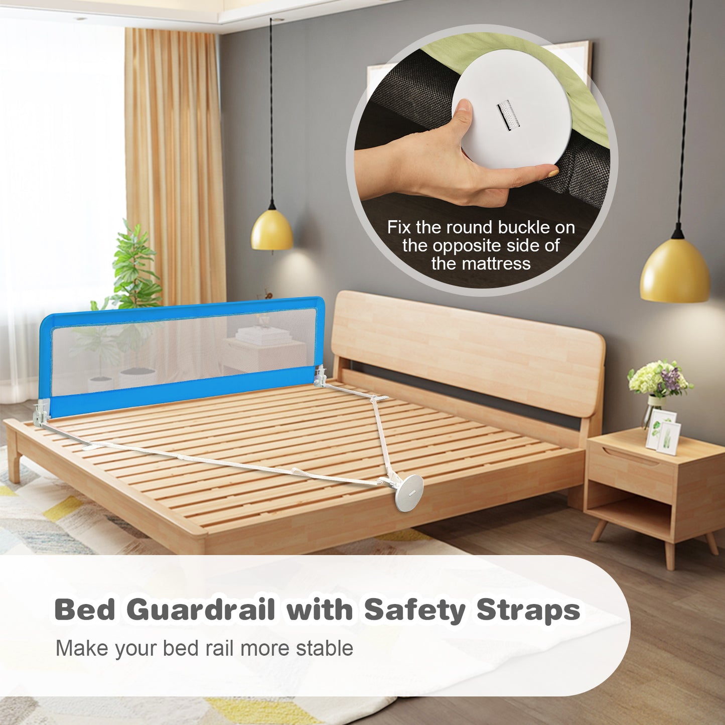 Universal Folding Bed Rail with Safety Strap-Blue