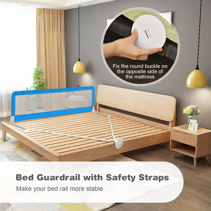 Universal Folding Bed Rail with Safety Strap-Blue