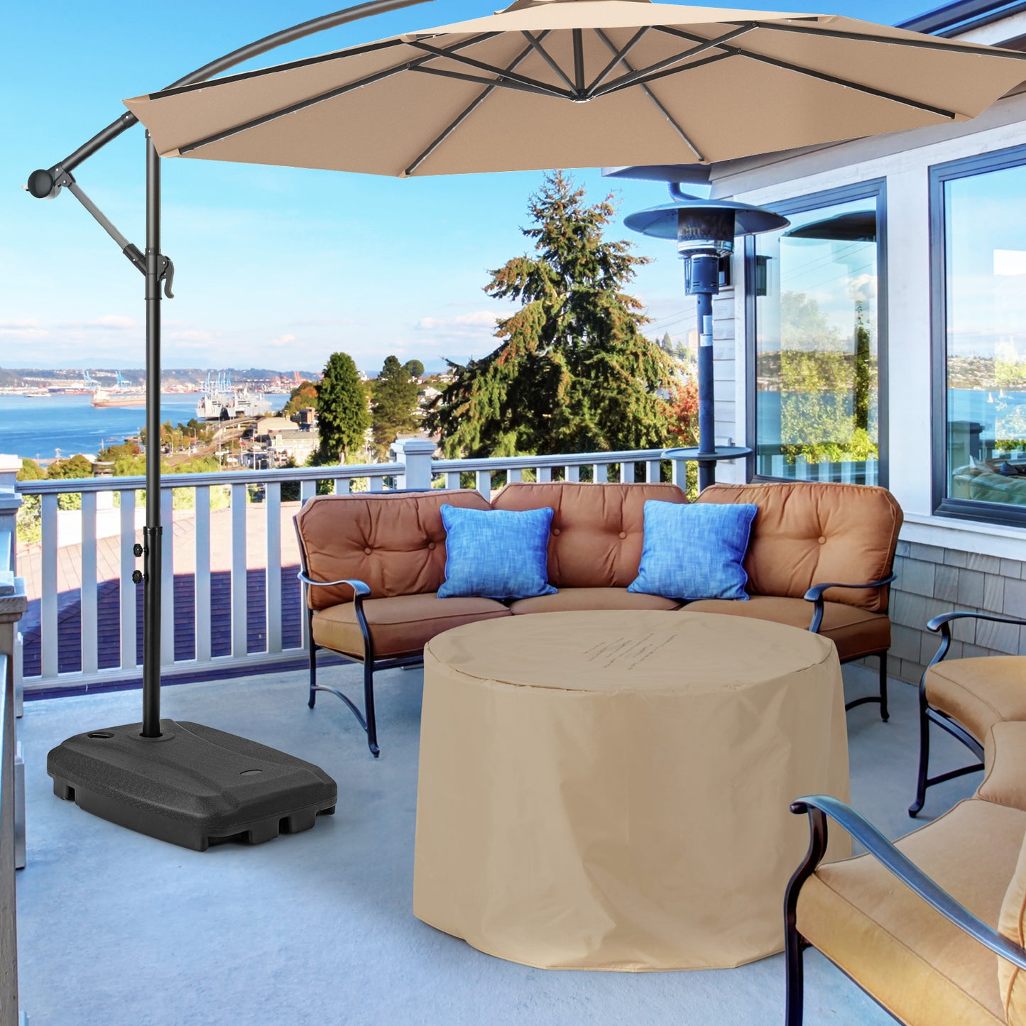 Universal Offset Umbrella Base with Cross Base and Wheels-Black