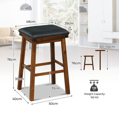 Set of 2 Upholstered Bar Stool 76cm Backless Height Bar with Footrest-Brown