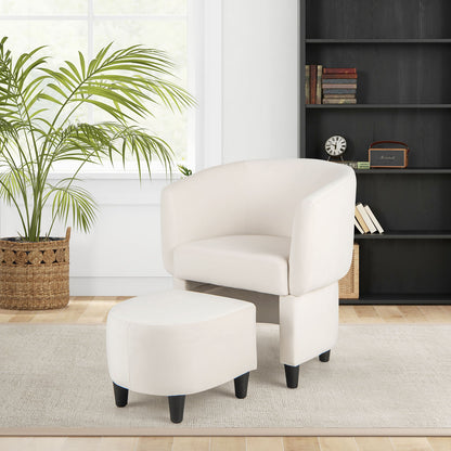 Upholstered Velvet Barrel Chair Modern Club Chair with Ottoman-Beige