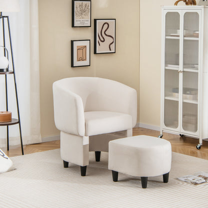Upholstered Velvet Barrel Chair Modern Club Chair with Ottoman-Beige