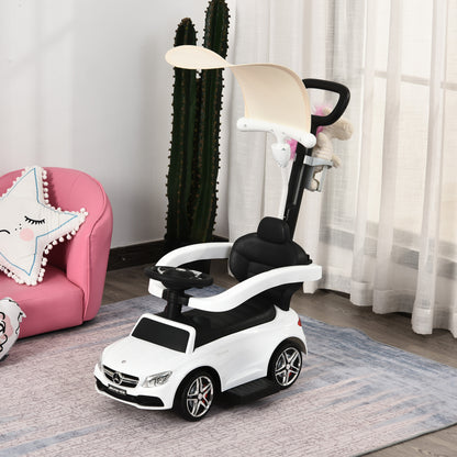 HOMCOM 3 in 1 Ride On Push Along Car Mercedes Benz for Toddlers Stroller Sliding Walking Car with Horn Sound Safety Bar for 1-3 Years