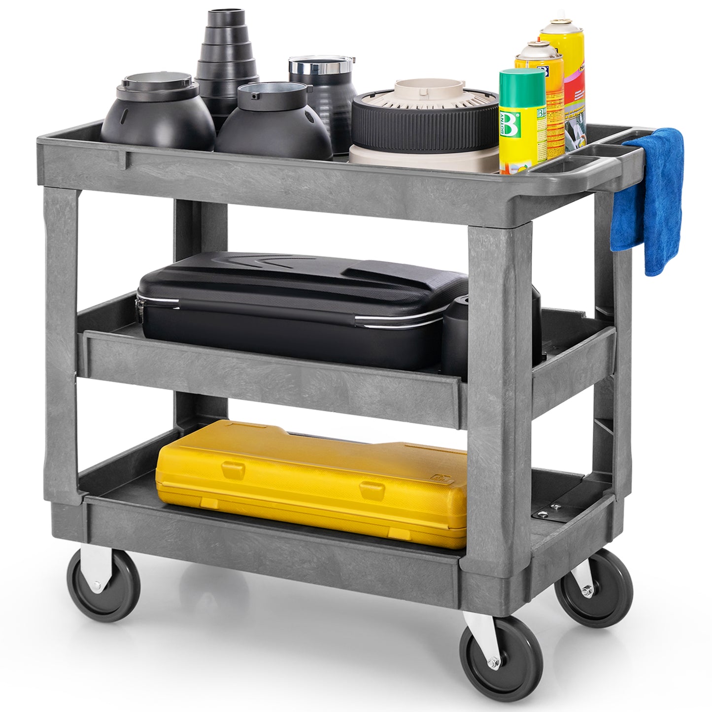 3-Tier Heavy-Duty PP Service Cart with 250 KG Max Load-Grey