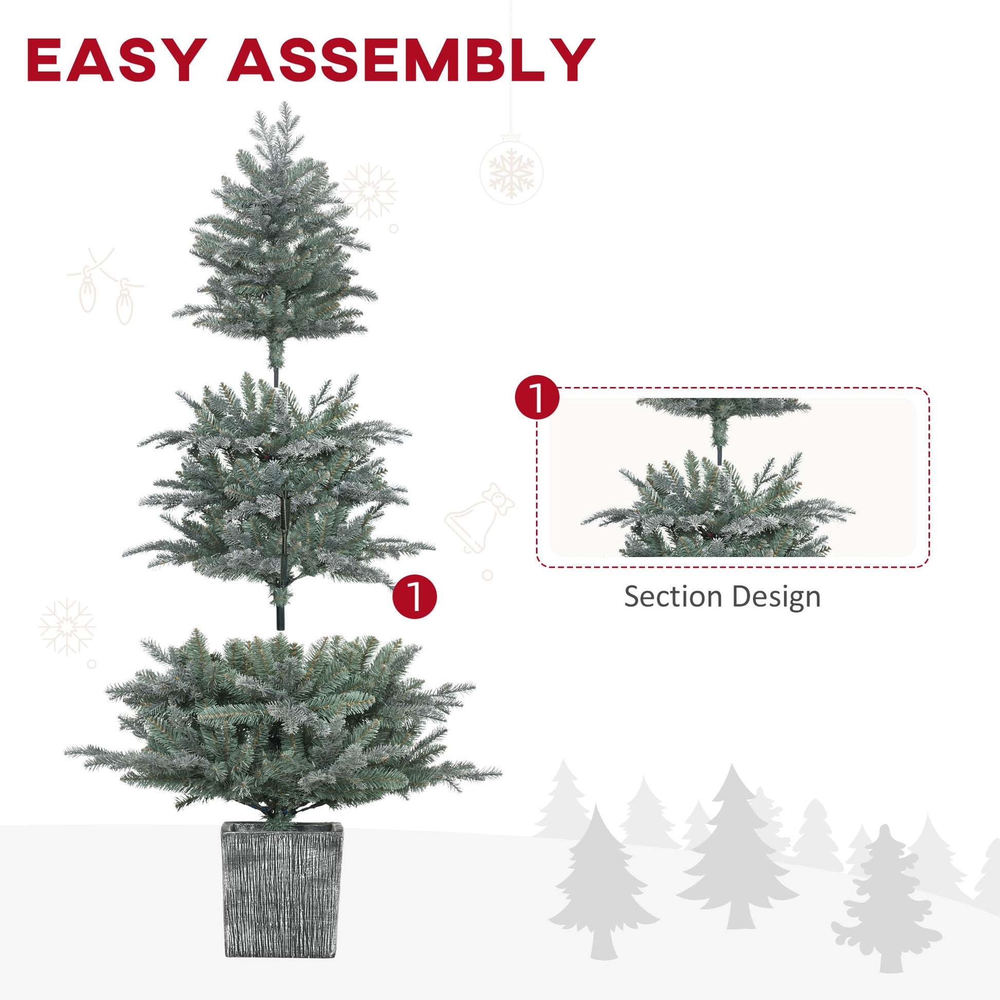 HOMCOM 5ft Tall Artificial Christmas Tree with Realistic Branches, Pot Stand and 1140 Tips, Xmas Decoration, Green