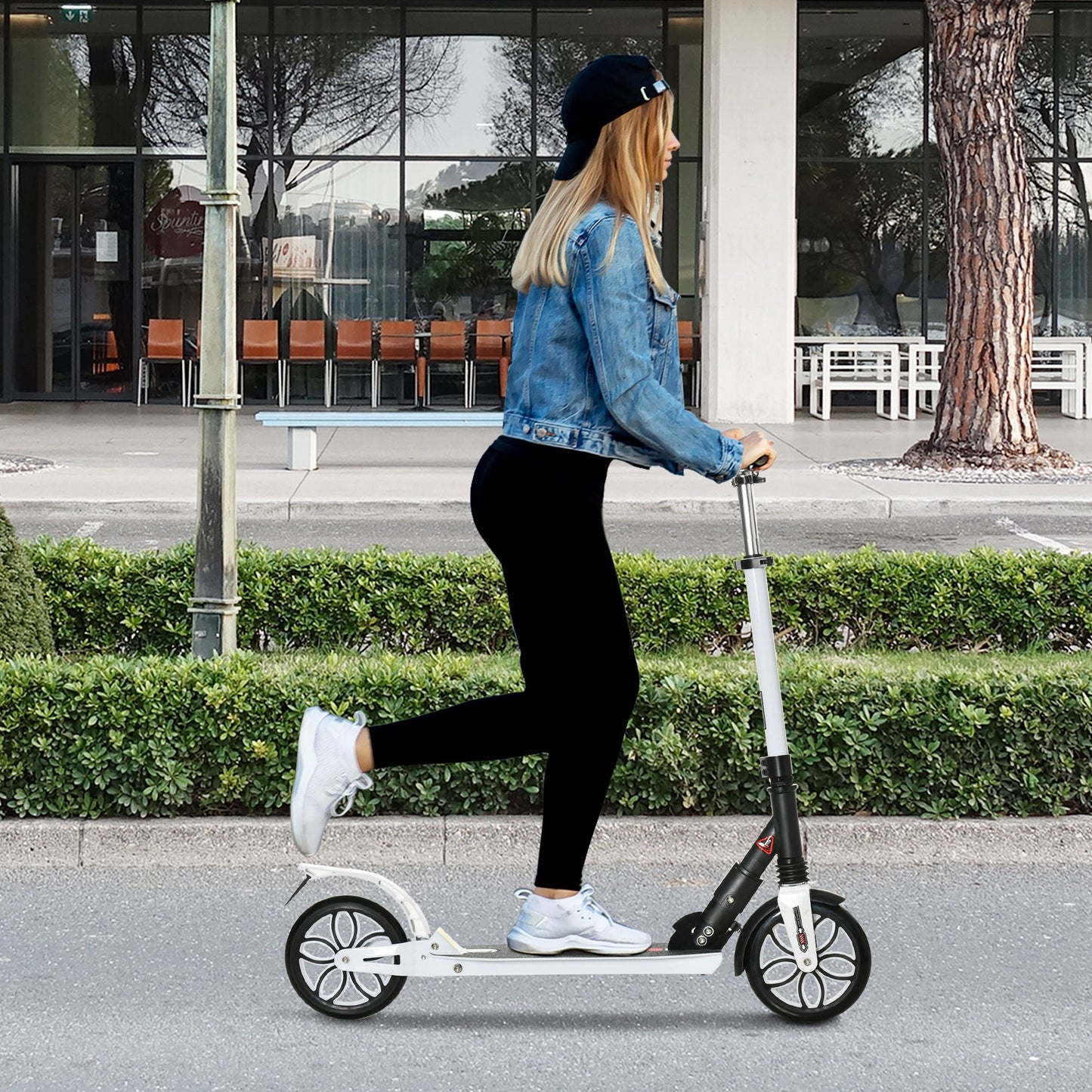 HOMCOM Folding Kick Scooter, Hight-Adjustable Urban Scooter w/ Rear Brake, Double Shock Absorption System, Warning Bell For 14+ Teens Adult, White