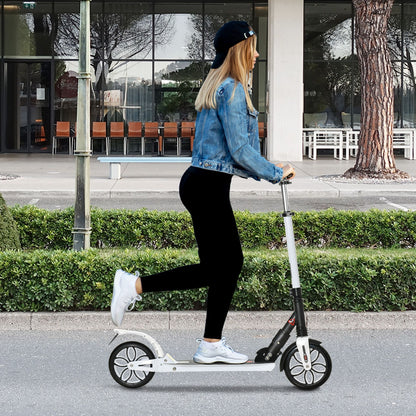 HOMCOM Folding Kick Scooter, Hight-Adjustable Urban Scooter w/ Rear Brake, Double Shock Absorption System, Warning Bell For 14+ Teens Adult, White