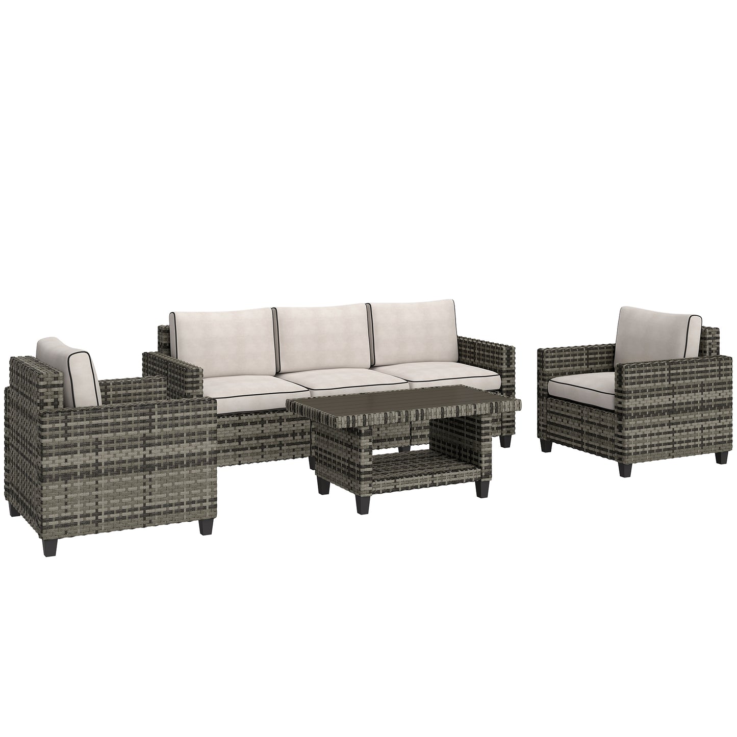 Outsunny Six-Piece Modular Rattan Sofa Set - Light Grey