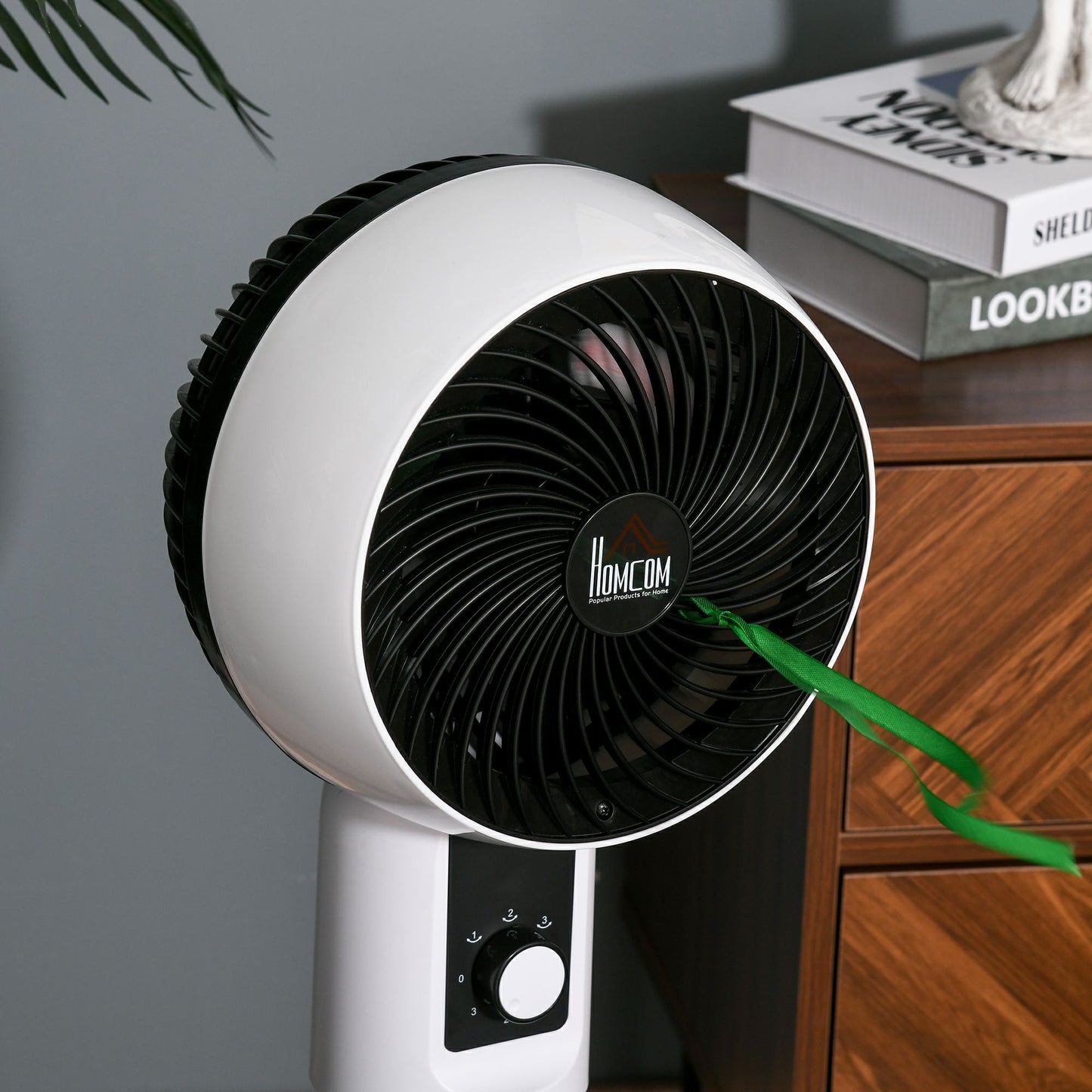 HOMCOM 32'' Air Circulator Fan 3 Speed, 70° Oscillation 90° Vertical Tilt, Round Base, Carry Handle, for Living Room, Bedroom, Office, Black and White