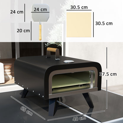 Outsunny Outdoor Tabletop Gas Pizza Oven with 12" Stone and Peel, Portable Pizza Oven Maker with Thermometer, Foldable Legs, Handle, Gas Hose and Regulator, Black