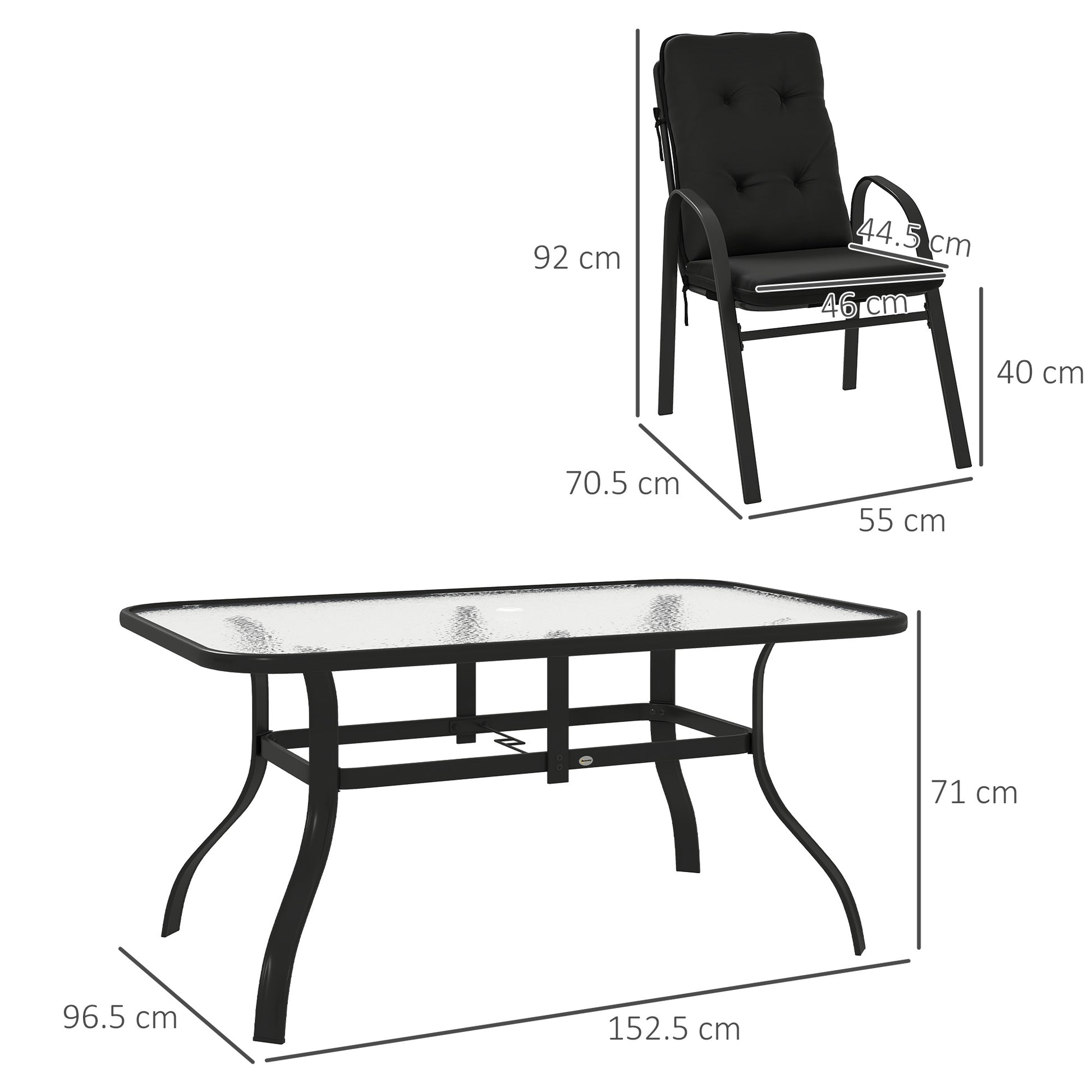 Outsunny Seven-Piece Garden Dining Set with Cushions - Black