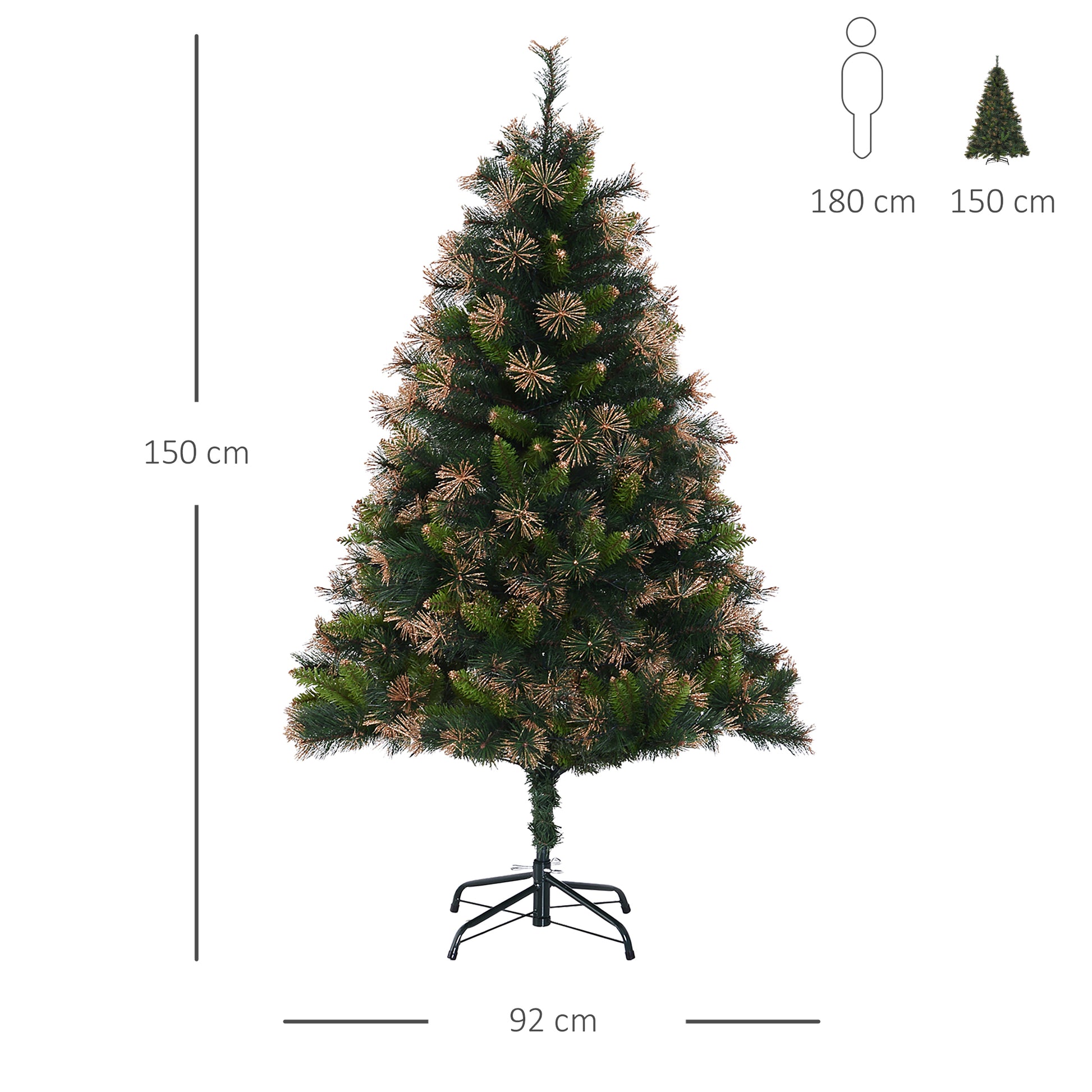 HOMCOM 1.5m Prelit Christmas Tree Artificial Tree, Metal Stand-Green